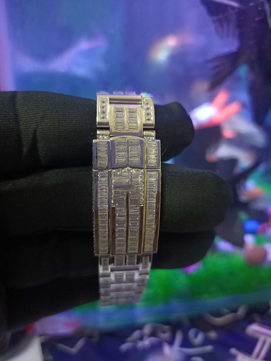 Moissanite Diamond Wrist Watch For Men, White & Yellow Gold Plated Men Diamond Watch