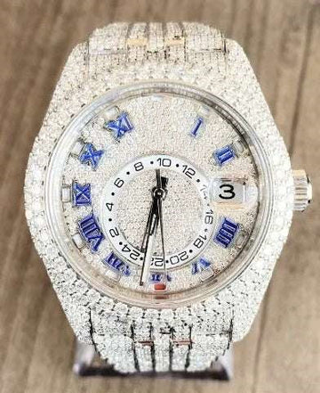 Rolex Sky Dweller 42mm Stainless Steel White VVS Diamond Watch, Gold Plated VVS Diamond Watch