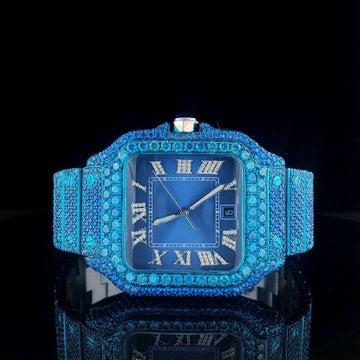 Cartier Santos Customized VVS Diamond Men Watch, Stainless Steel Plated Men Watch