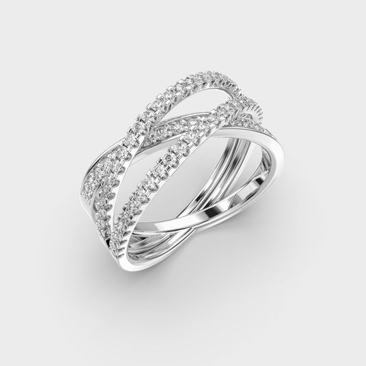 Round Cut Diamond Cross Over Moissanite Wedding Band Her