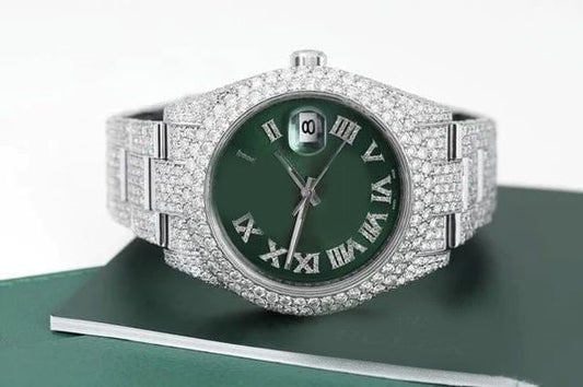 Datejust Presidential VVS Diamond  Green 41mm Dial White Gold Plated Stainless Steel Men Watch