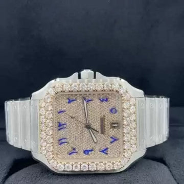 Cartier Santos VVS Diamond Men Watch, Stainless Steel 2 Tone Gold Plated Men Watch