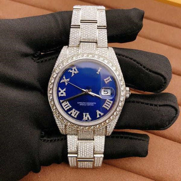 Trendy VVS Diamond Iced Out Men Watch White Gold Plated Stainless Steel Men Watch