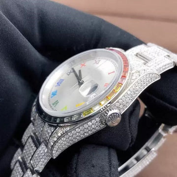 41mm Dial White Gold Plated Stainless Steel Men Watch For Gift, Fully Iced Out