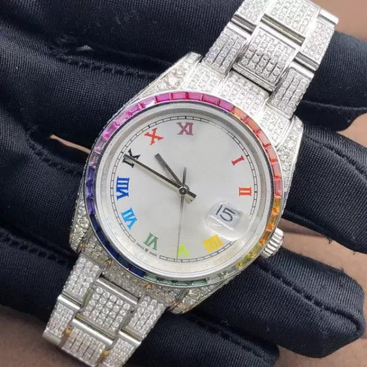 41mm Dial White Gold Plated Stainless Steel Men Watch For Gift, Fully Iced Out