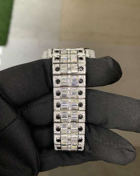 Cartier Santos Round & Baguette VVS Iced Out Diamond Men Watch, Stainless Steel White Gold Plated Men Watch For Birthday Gift