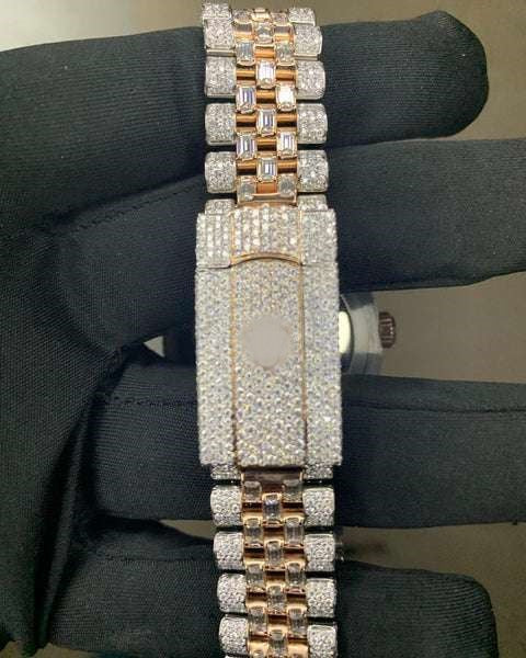 Baguette VVS Diamond Men Watch, Rose 40mm Dial White & Rose Gold Plated Stainless Steel Men Watch