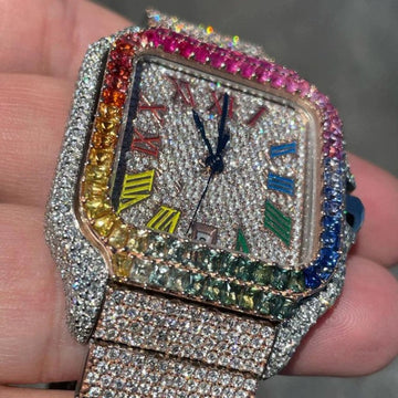 Cartier Santos VVS Diamond Iced Out Men Watch, Stainless Steel 2 Tone Gold Plated Men Watch