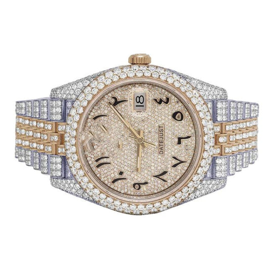 Rolex Jubilee Datejust Round VVS Diamond Men Watch, Rose & White Gold 2 Tone Plated Stainless Steel Men Watch