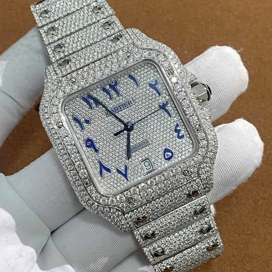 VVS Diamond Bust Down With Embossed Band Automatic Watch