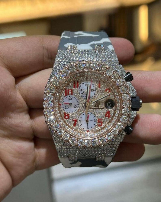 Full Iced Out Moissanite Diamond Men Watch, Army Silicon Band All Chronology Working 42mm Men Watch