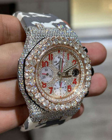 Full Iced Out Moissanite Diamond Men Watch, Army Silicon Band All Chronology Working 42mm Men Watch