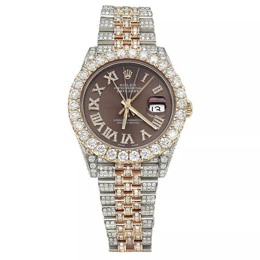 Iced Out Two Tone Rolex Men's Diamond Watch