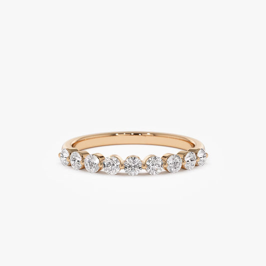 Round Cut Diamond Half Eternity Moissanite Wedding Band For Her