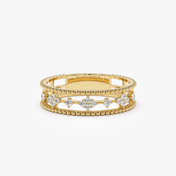 Round Cut Moissanite Beaded Diamond Wedding Band For Women